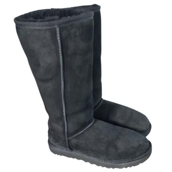 Ugg Classic Tall II Suede Leather Shearling Boots Women's Size 8 Black - Picture 1 of 13